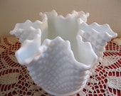 Milk Glass Vase English Hobnail Handkerchief  Vintage