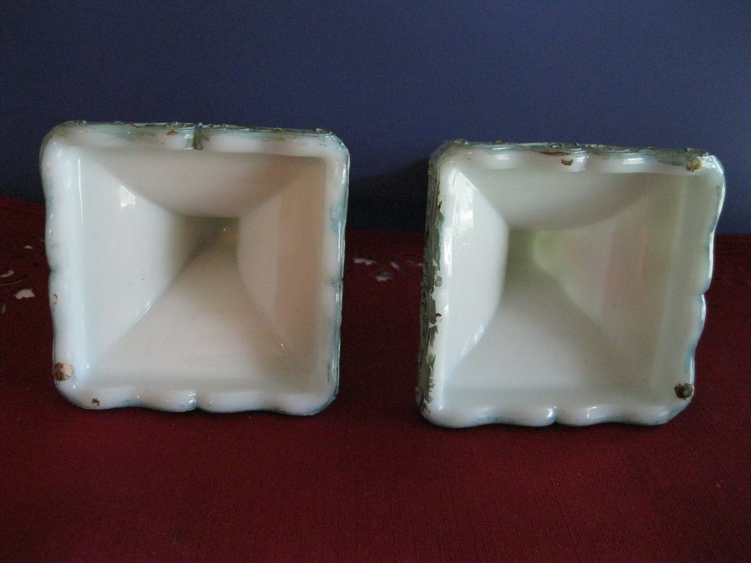 Milk Glass Candle Holders Painted Roses Vintage