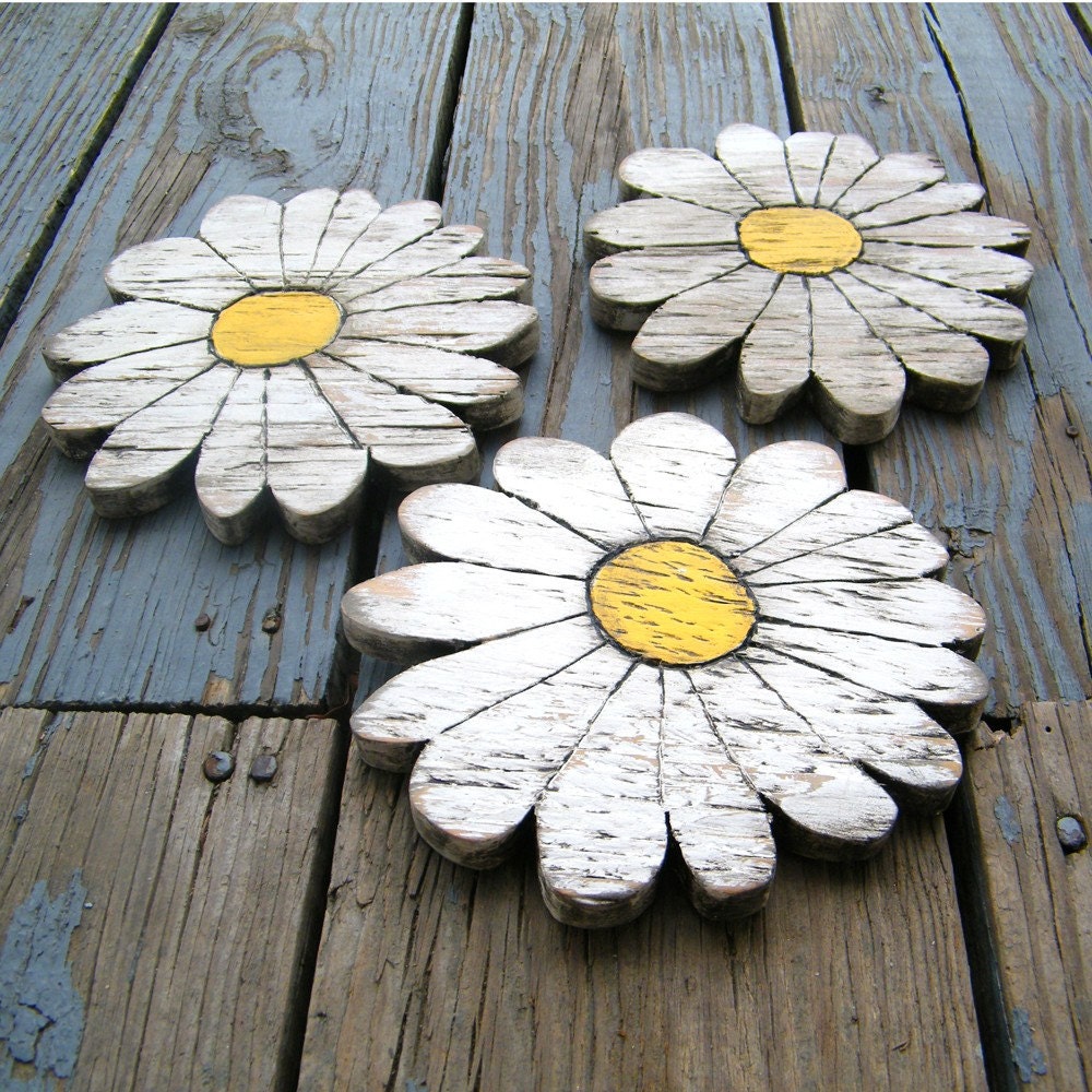 Daisies Wooden Shabby Chic Set of 3 Boho