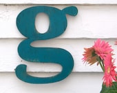 Lowercase Letter g in Gulf Blue Teal Wooden Distressed