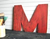 Modern Letter M Barnwood Red Wooden Letter San Serif 10"