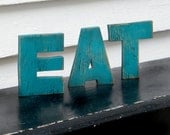 EAT Word Sign Gulf Blue Wood Letters Kitchen Sign