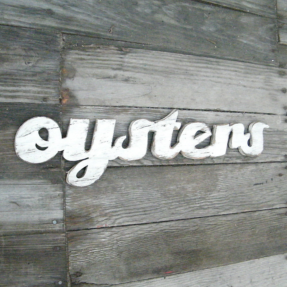 Oysters Word Sign Wooden Seafood Kitchen Sign