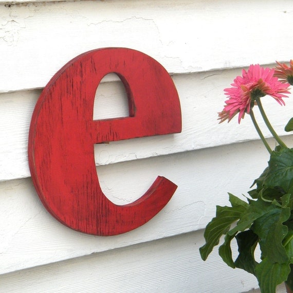 Custom Lowercase Letter Small e Red Distressed vintage style