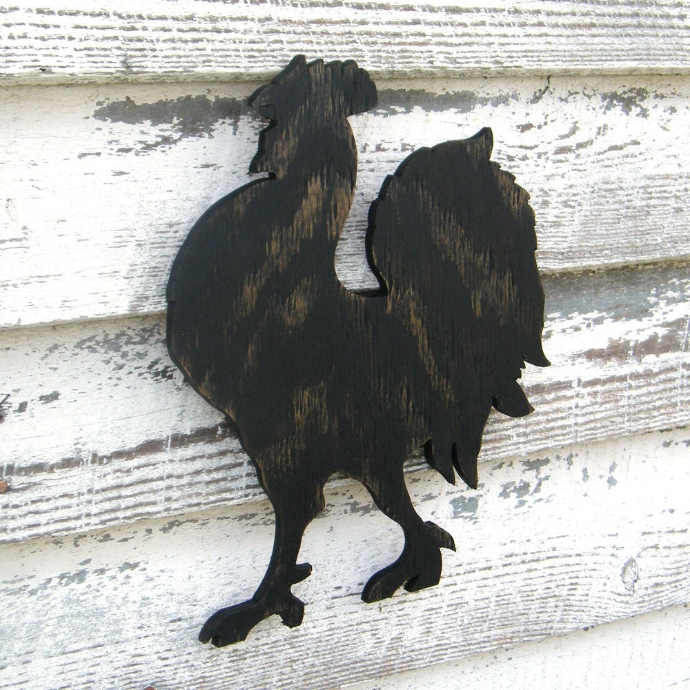 Rooster Sign Black Wooden Chicken Farmhouse Country Kitchen Wall Decor