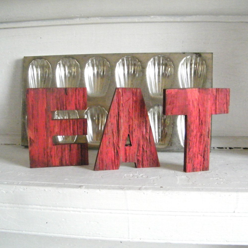 EAT Mini Letters Wooden Red Set of 3 Deep Fried Doughnut Font