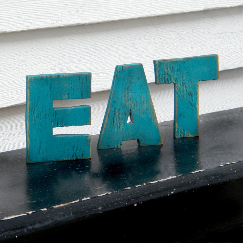 EAT Word Sign Gulf Blue Wood Letters Kitchen by SlippinSouthern