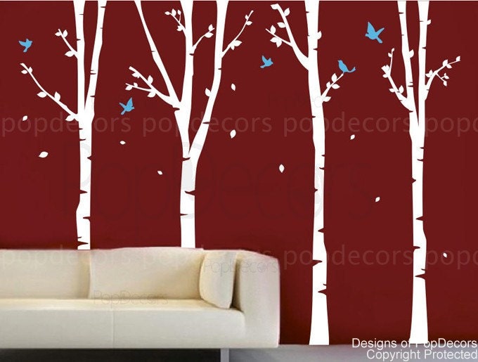 Tree Wall Decal Nursery Removable Wallpaper Baby Room Decals- 4 Super Birch Trees(90inch H) -Designed by Pop Decors