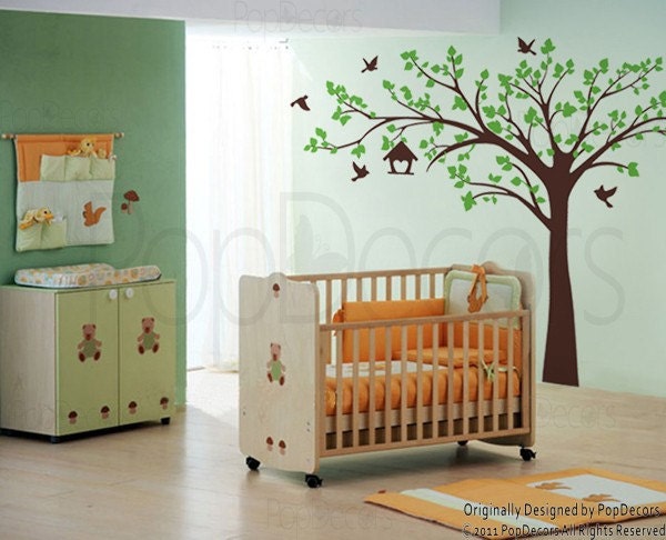 Big tree with love birds(88" W) - Wall Decals  Art Stickers for Bedroom Home Decor by Pop Decors