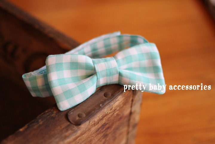 Tiffany Blue & White Gingham Boys Bow Tie