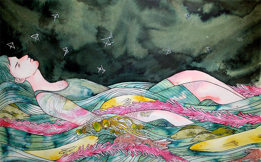 Ocean Illustration "Harmony With Nature" Archival Giclee Print 22 in x 15 in