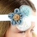 Baby Bow, Girls Bow, Baby Headband, Girls Headband, Flower Bow, Flower Headband, Blue Flowers, Infant Bow, Infant Headband