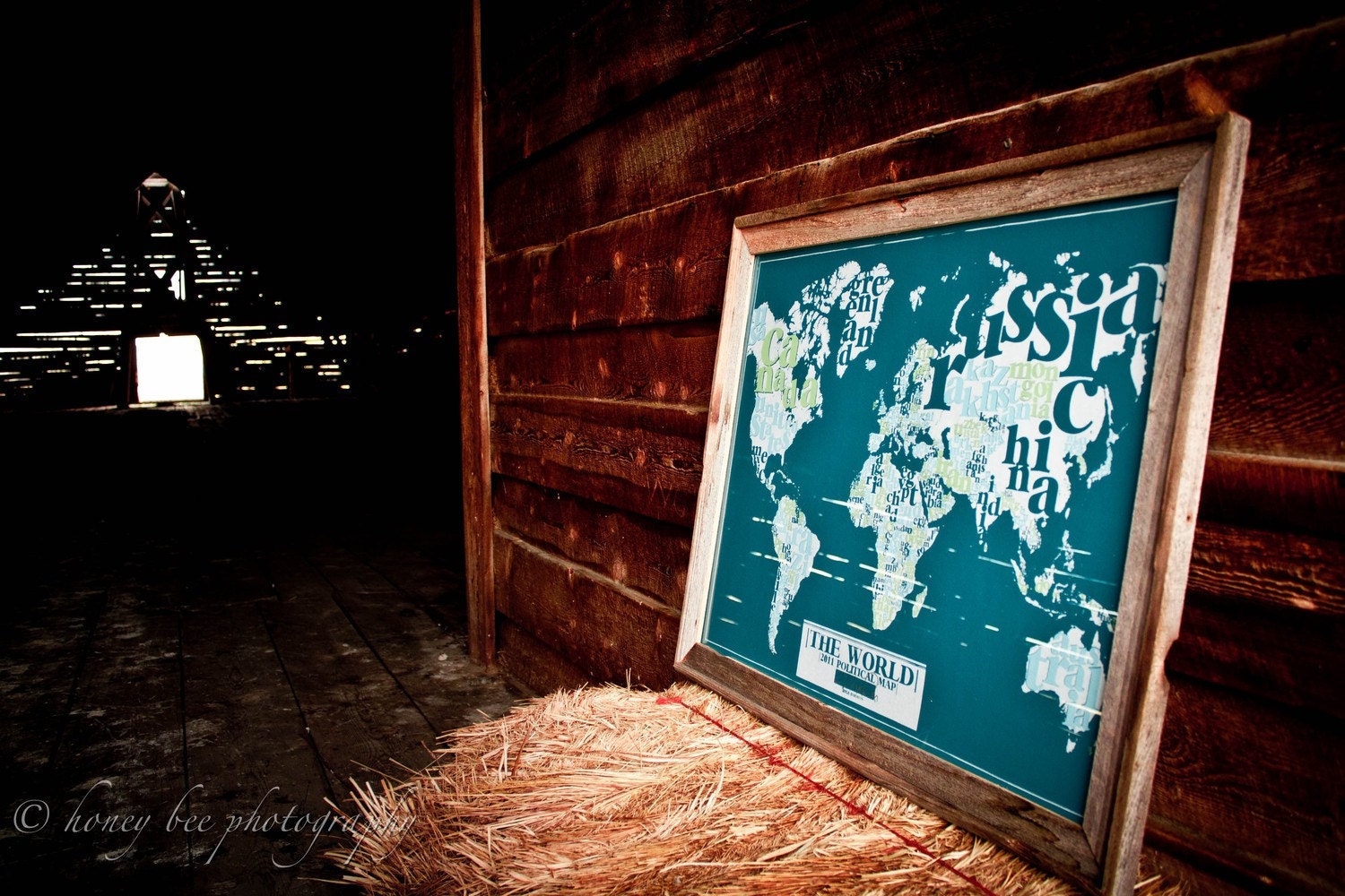 LARGE hand-pulled screenprint Political World Typography Map 22"x30"