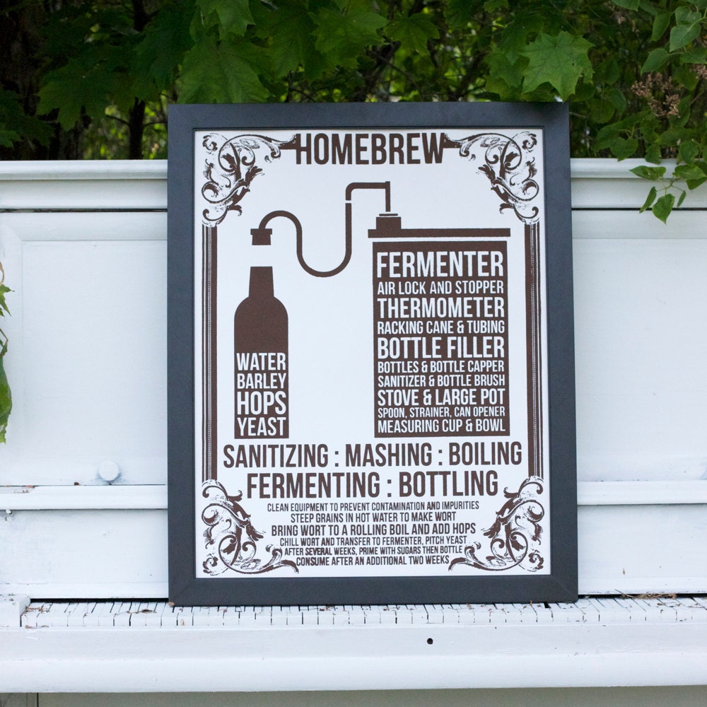Home Brew BEER Poster - men's gift, man cave - hand-pulled screen print on 22x28 watercolor paper