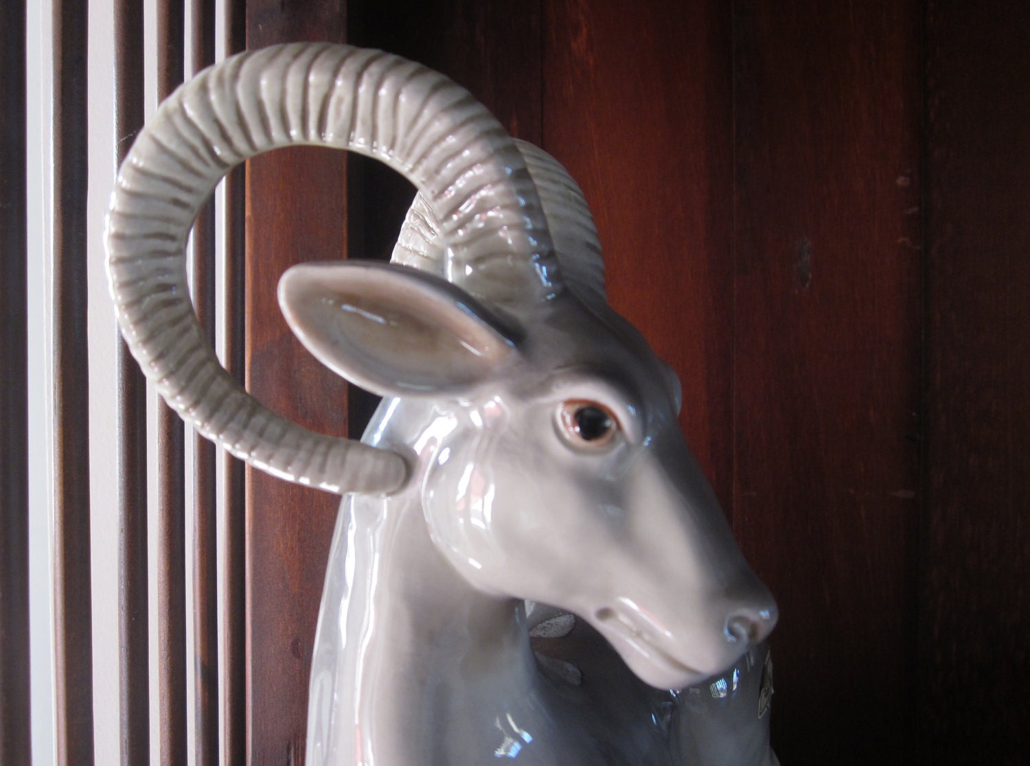 Vintage Ceramic Ram Statues Figurines Book Ends Big Horns Sheep Mid Century Horns Rustic Cabin For Him Library Prince of Foxes