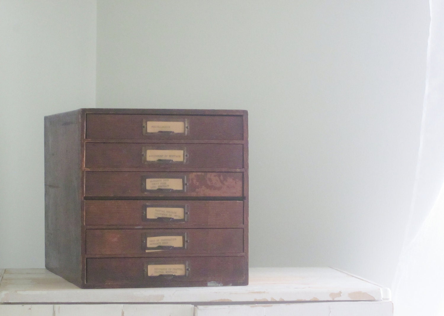 Vintage Card Catalog Catalogue Wood File Cabinet Office Shabby French Beach Cottage Industrial Farmhouse Rustic Decor
