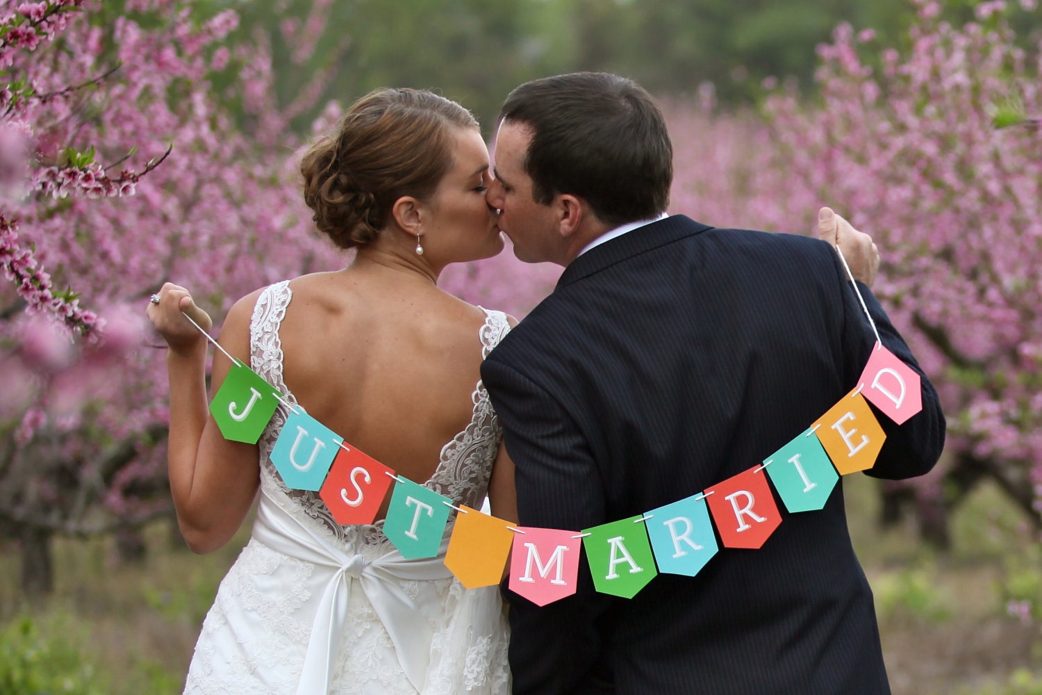Just Married Multi Color Wedding Banner - Medium