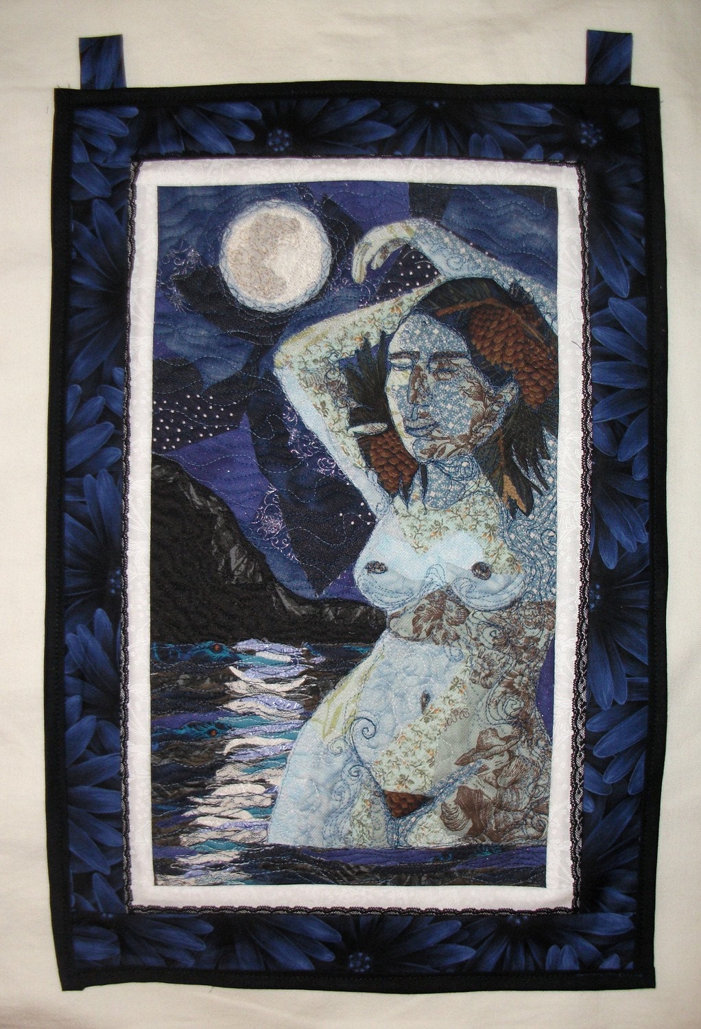 Quilted Wall Hanging Moonlight Nude in Water Collage- SALE