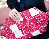cotton and leather Clutch Purse / leather bag / handbag / women clutch bag / Clutch bag / Evening clutch bag / Vintage