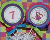 Bright Mod Owl Birthday Centerpieces (Hot Pink, Purple, Lime Green & Turquoise) by The Party Paper Fairy