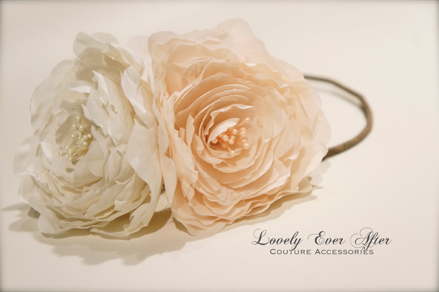 Alsace Handcrafted Ivory Pale Pink Bloom Flower Rustic Crown