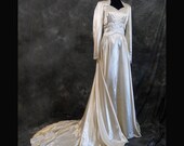 Vintage Wedding Gown, Ivory or Candlelight Satin, S, 40s