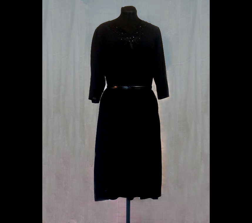 LBD-- Black sparkle front dressey dress, 50's, XL