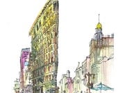 New York Sketch Flatiron New York City - 8x8 art print from an original watercolor sketch