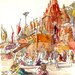 India Varanasi temple sketch for the traveler - 8x10 print from an original watercolor sketch