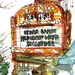 Santa Cruz Del Mar Art Deco Movie Theater, california Watercolor Sketch in red, yellow and burnt orange - 8x10 print