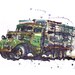 Vintage Truck, gift for guys a watercolor sketch in green grey purple- 8x10 print