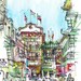 San Francisco Chinatown California Watercolor Sketch in red, blue, green and yellow - 8x10 print