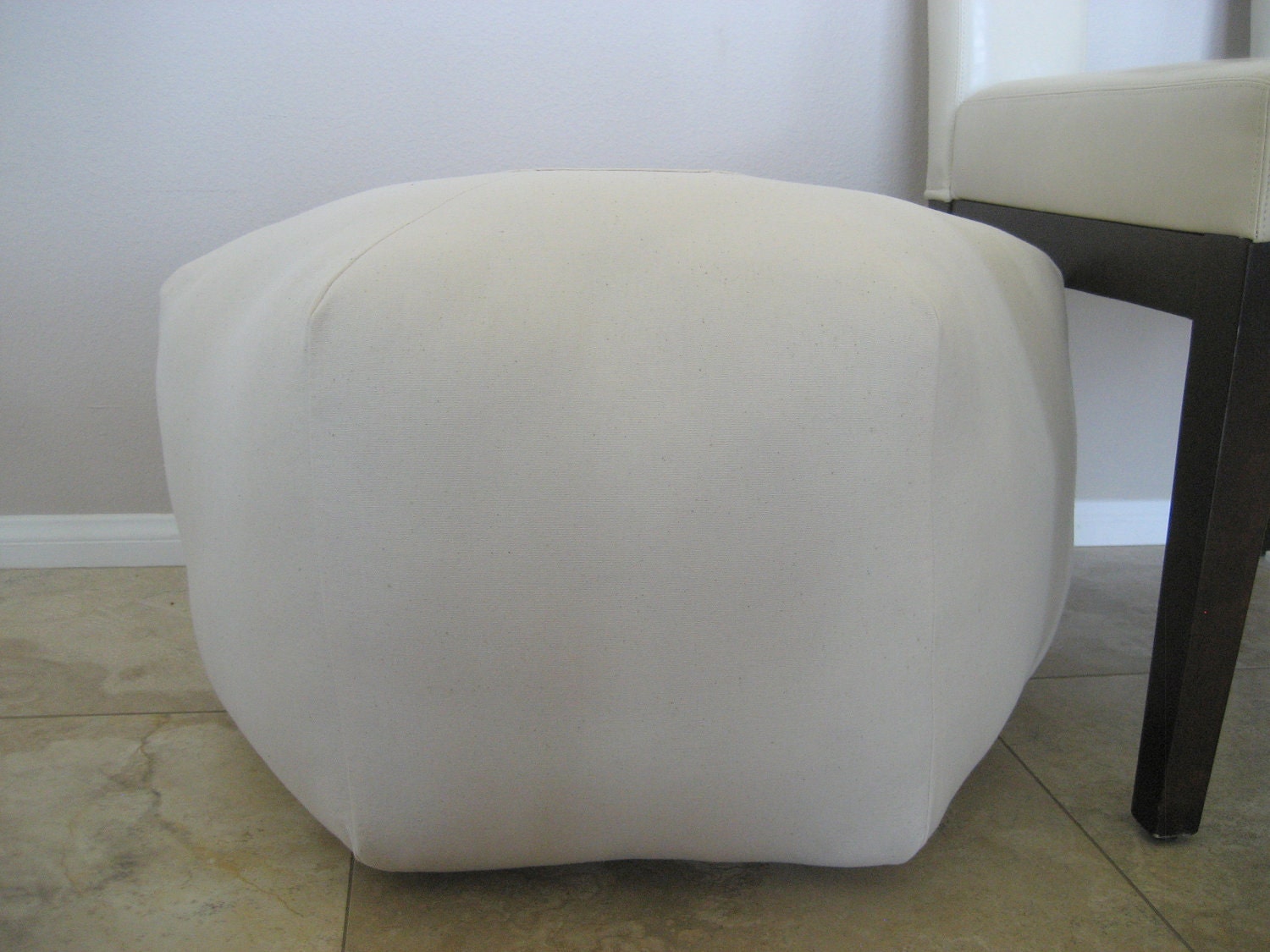 24" Ottoman Pouf Floor Pillow Natural Off-White Shabby Chic Solid