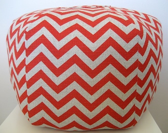 24" Ottoman Pouf Floor Pillow Red Natural Zig Zag Chevron