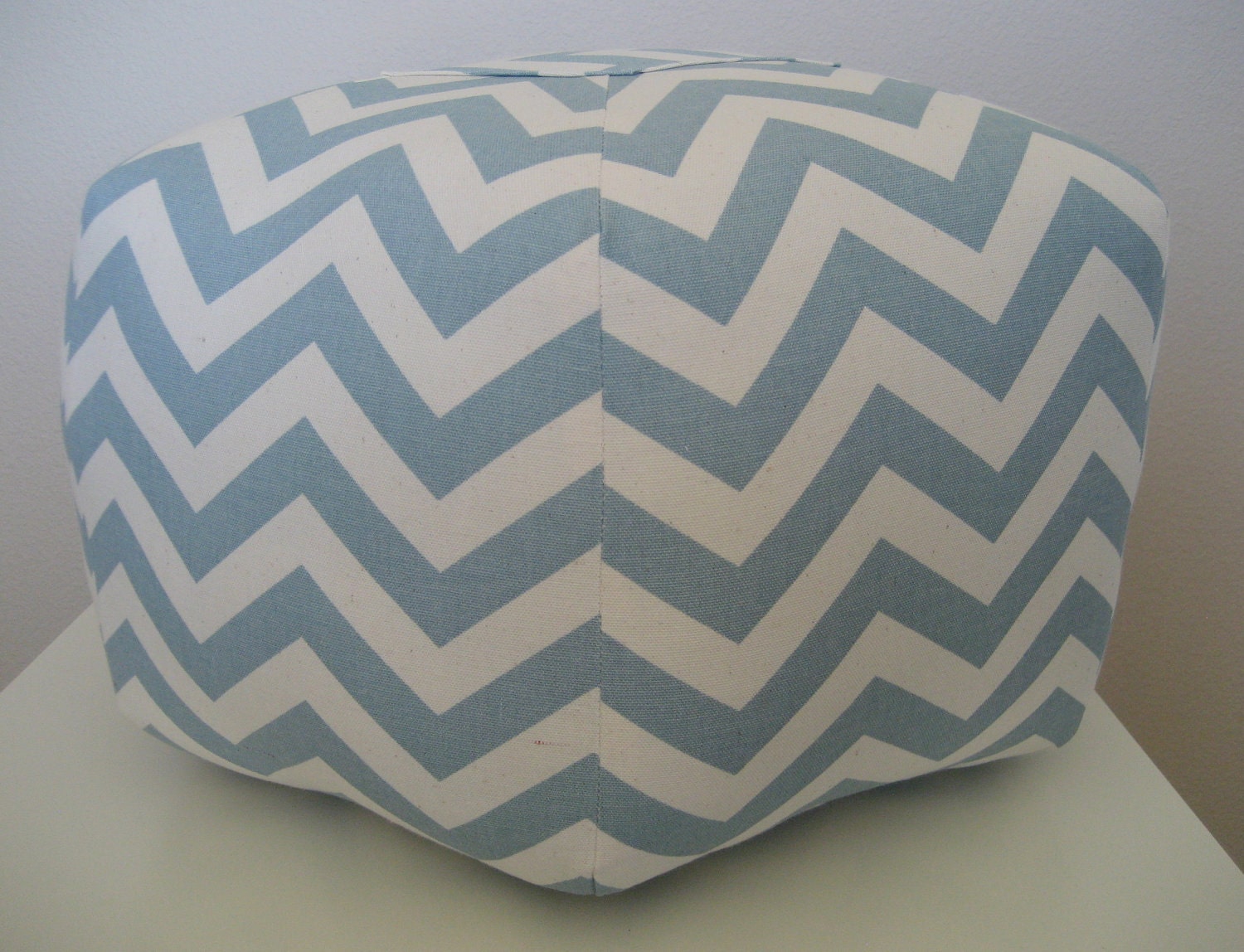 18" Ottoman Pouf Floor Pillow Blue Natural Zig Zag Chevron