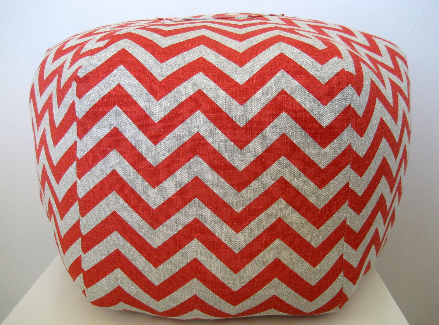 24" Ottoman Pouf Floor Pillow Red Natural Zig Zag Chevron