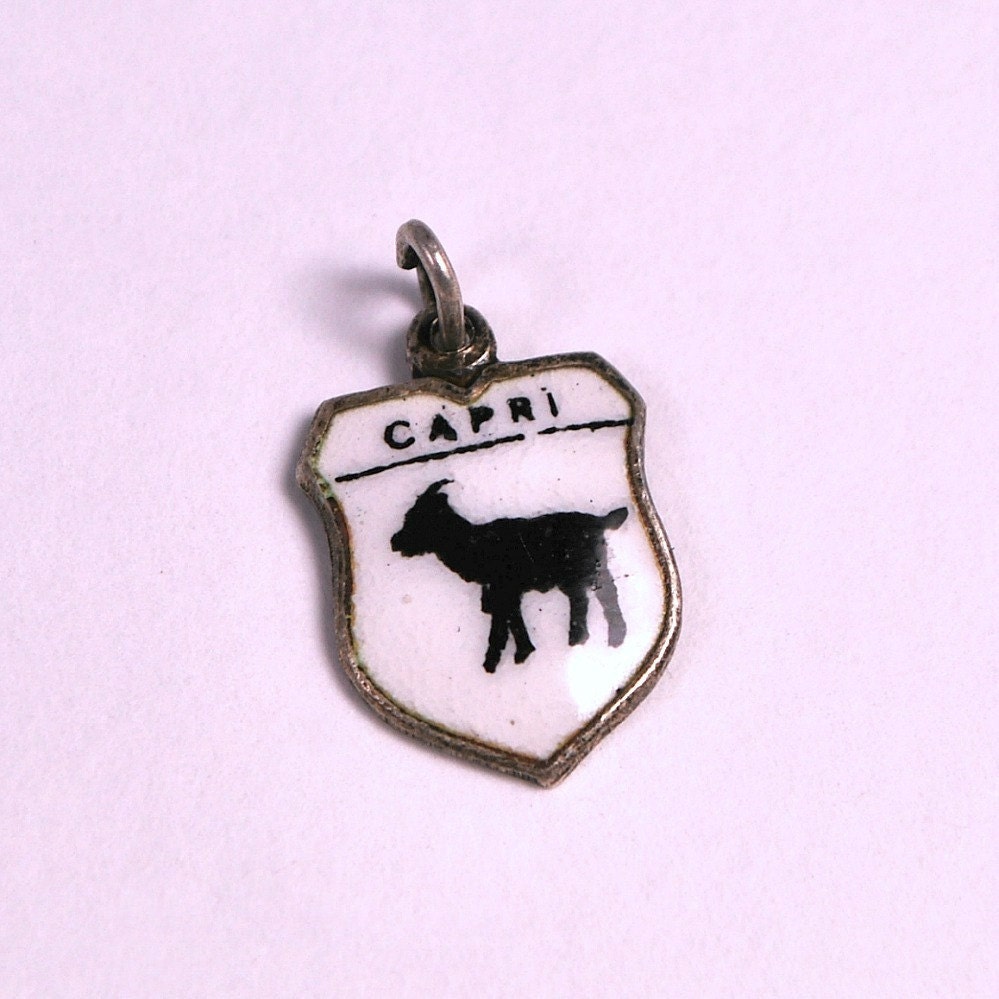 Vintage 60s Sterling Silver Enamel CAPRI Italian Travel Shield Charm