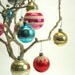 14 vintage glitter frosted and striped Christmas ornaments