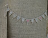 Bride to Be cake Topper Banner in tea dyed cotton, pink hearts, engagement party, bridal shower
