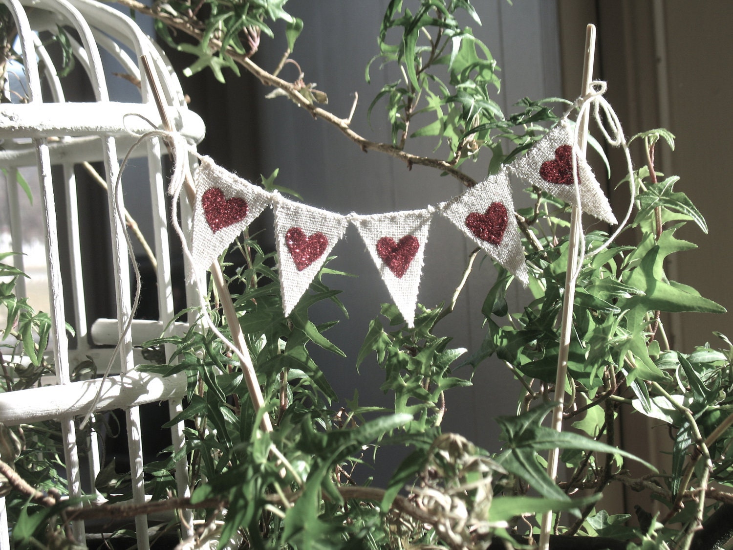 Valentine cake bunting, red heart glittter cake topper, cake bunting,