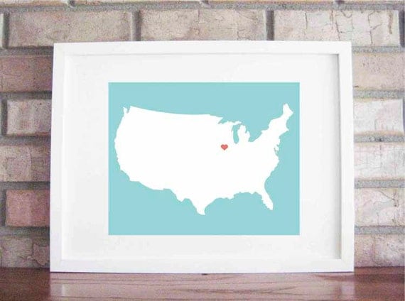 Customize Your Home is Where the Heart Is World or USA 5x7
