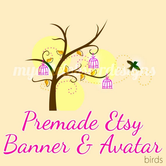 Premade Etsy Banner and Avatar - Birds - original, bright