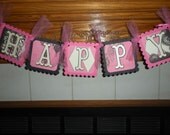 Birthday Banner Pink Lace Happy Birthday or Sweet 16  Matching Pom Poms Available