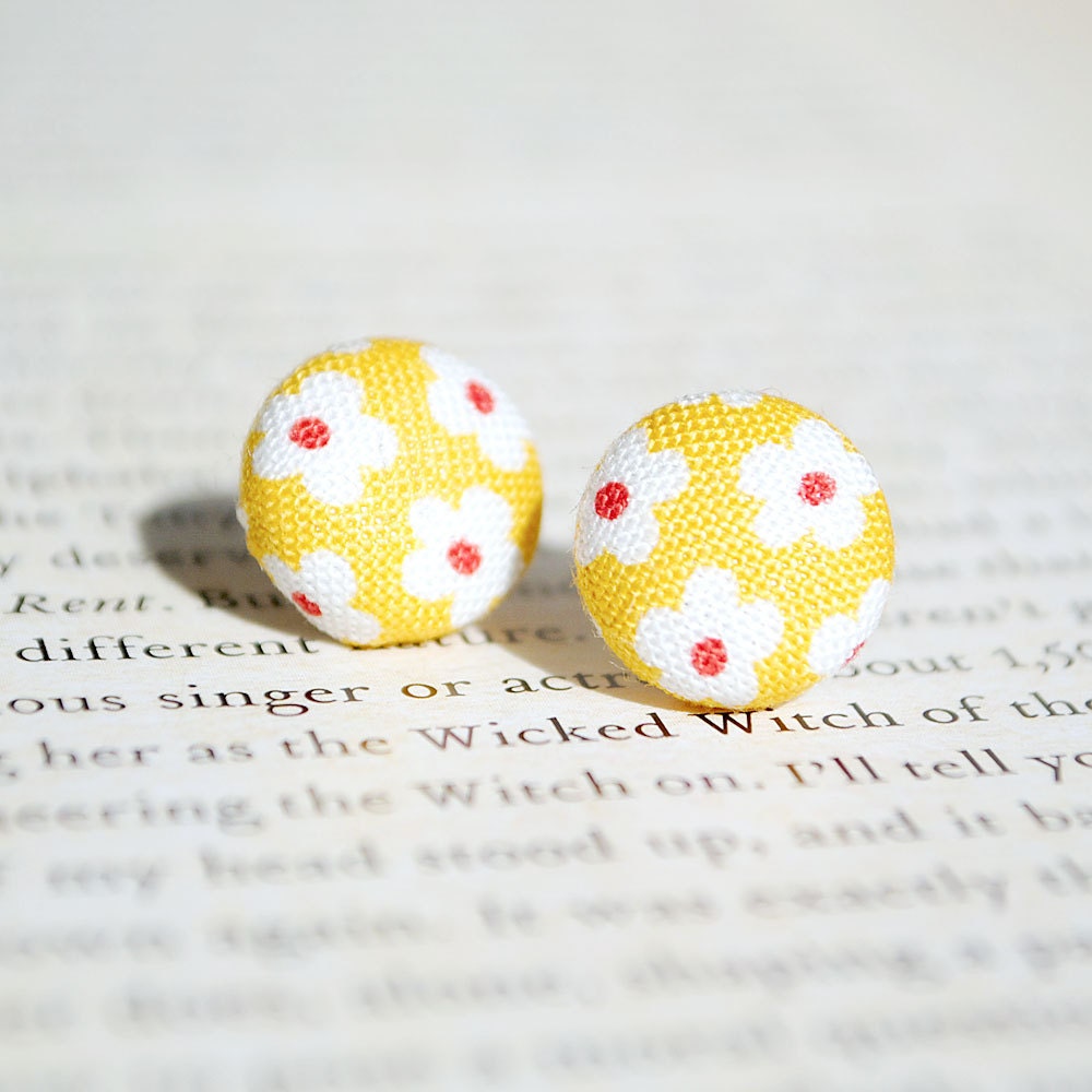 Summer Flowers Button Earrings, Yellow, Nickel Free Studs - UK Seller