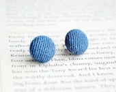 Denim Button Earrings, Upcycled, Nickel Free Studs - UK Seller