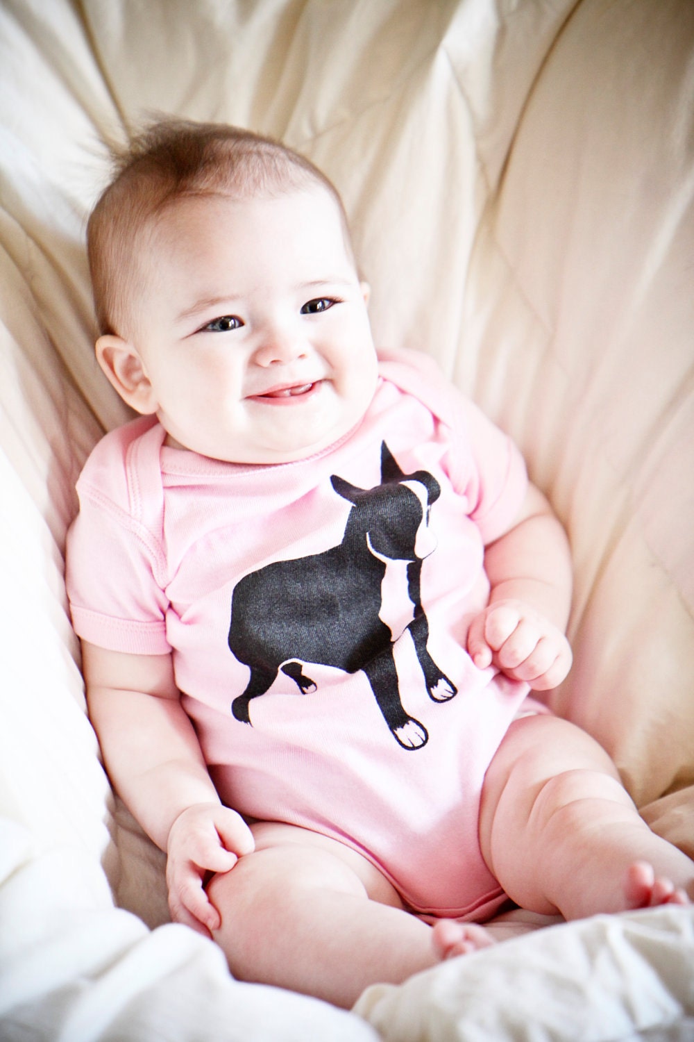 Boston Terrier White Pink Blue Logo Baby Onesie Body Suit NB-6M-12M-18-M-24M FREE Shipping