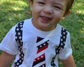 Baby Boy Patriotic Tie Tee T-Shirt  Tie with Suspenders RED WHITE BLUE Stars and Stripes Photo Prop  Summer Birthday Outfit