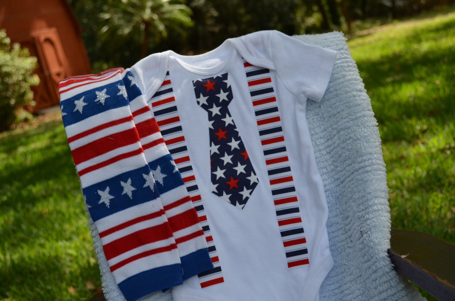 4th of July Onesie with Tie and Suspenders Patriotic Onesie all Sizes Onesies and T Shirts Patriotic RED WHITE BLUE Photo Prop