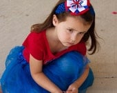 Red Royal Blue and White Patriotic 4th of July Layered 4" Flower Hair Clip Bow Headband
