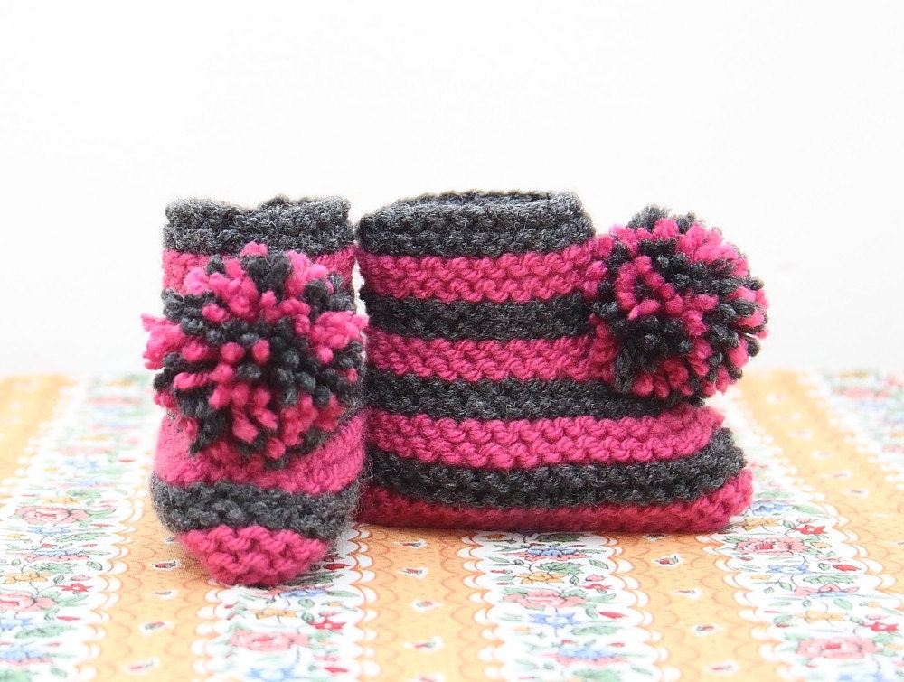 Striped Knitted Pompom Bootie: 5 colourways available